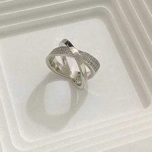 Merk charme tff S925 Alle body sterling zilveren X-vormige diamant brede smalle mode en elegante persoonlijkheidsring met logo