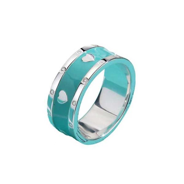 Brand Charm TFF S925 Silver Enamel en forma de corazón Ring Femenino Advanced Sense Lake Blue Love Pareja Personalidad Personalidad