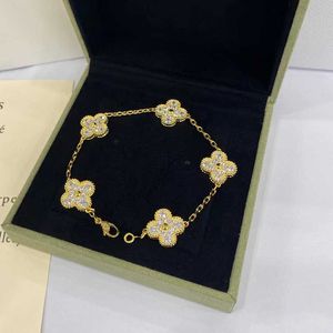 Merk charme van vier bladgras vol diamant high edition lucky flower v gold vergulde 18k roze mode licht luxe armband vrouw
