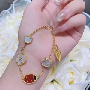 Brand Charm van Ladybug Bracelet 925 Puur verzilverd met 18K gouden klaverkever Lucky Flower CNC Precision High Edition