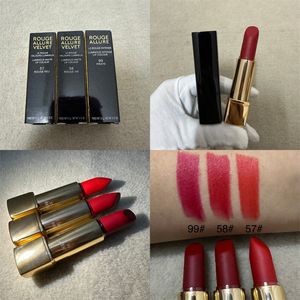 Marque Classic Black Tube Pressé Rouge à lèvres Luxury Girl Lady Lip Cosmetics # 57 # 58 # 99 3 Couleur Stock Tube Haute Qualité Lipgloss Rouge Allure Velvet Le Rouge Velours 3.5g