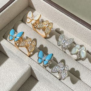 Brand Classic Butterfly Designer Ring Blauwe vlinder met diamantschijkkristalringen Hoge kwaliteit verstelbare ring voor vrouwenjuwelencadeau