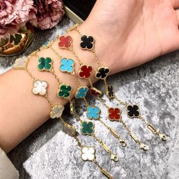 Marca clásica pulsera de trébol de cuatro hojas fritillaria natural turquesa pulsera de trébol de cinco flores moda pareja coreana pulsera de diseñador para mujer regalo de joyería