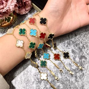 Marca clásica pulsera de trébol de cuatro hojas fritillaria natural turquesa pulsera de trébol de cinco flores moda pareja coreana pulsera de diseñador para mujer joyería