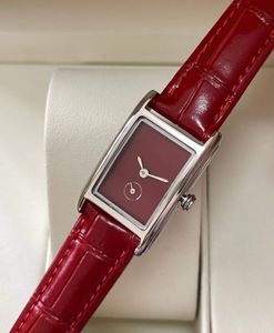 merk klassieke multifunctionele stopwatch dames lederen horloge zilveren rechthoek quarzt horloge vrouwelijke klok rode wijzerplaat ontwerp 32 mm