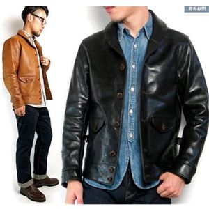 Gratis verzending. Brandclassis Kozakken Horsehide jas, man lederen jas, kwaliteit heren slanke japan stijl lederen kleding LJ201029