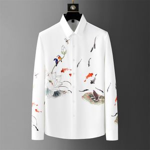 Marque vêtements Style chinois imprimé hommes chemise 2023 automne à manches longues mince chemises décontractées étoile scène fête sociale smoking Blouse