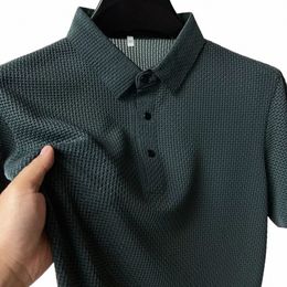 Marque Vêtements Été Nouveaux Hommes Lop-up Creux Polo À Manches Courtes Soie Glacée Respirant Busin Fi T-Shirt Mâle Jusqu'à 4XL 41j0 #