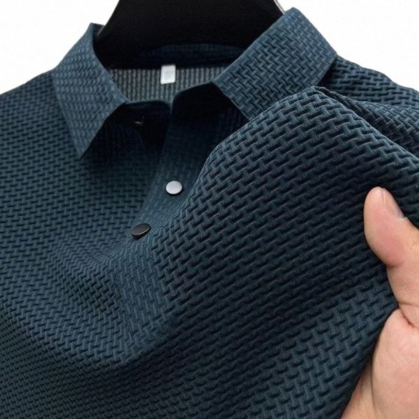 Ropa de marca Verano Nuevos hombres Camiseta de manga corta Seda de hielo Camisa de polo fresca y transpirable Busin Casual Top absorbente de sudor D3Hk #