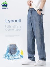 Brand Clothing Design Summer Thin Soft Soft Lyocell Fabric pour hommes Pantalon Denim Pantalon décontracté Streetwear mâle 28-38 240506