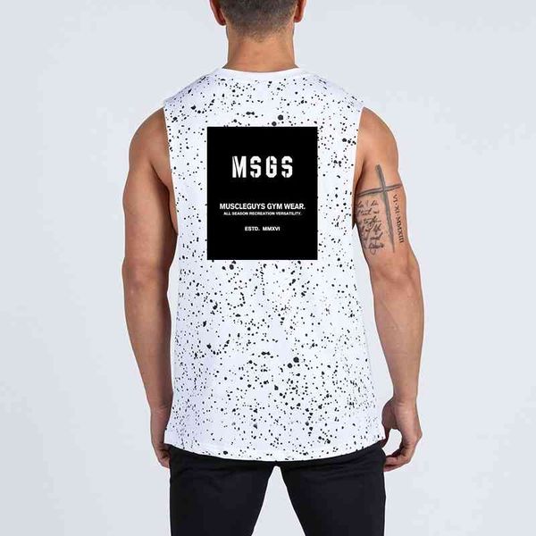 Marque Vêtements Fitness Mens Sides Cut Off Chemises sans manches Droped Emmanchures Coton Bodybuilding Débardeurs Workout Vest 210421