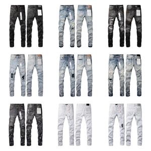 Marque Vêtements Jean Haute Qualité Designer Pantalon Violet Jeans Stragight Long Skinny Zipper Fly Blanc Adoucisseur Trou Lettre Classique