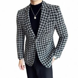 Ropa de marca para hombre Busin Chaquetas de traje a cuadros / Hombre Slim Fit Esmoquin de alta calidad / Hombre Fi Guapo Blazer Masculino 4XL j7Tw #