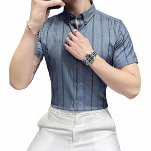 Marque Vêtements Hommes Été Casual Chemises à manches courtes / Homme Slim Fit Fi Haute Qualité Bureau Dr Chemise Plus Taille M-5XL 54eH #