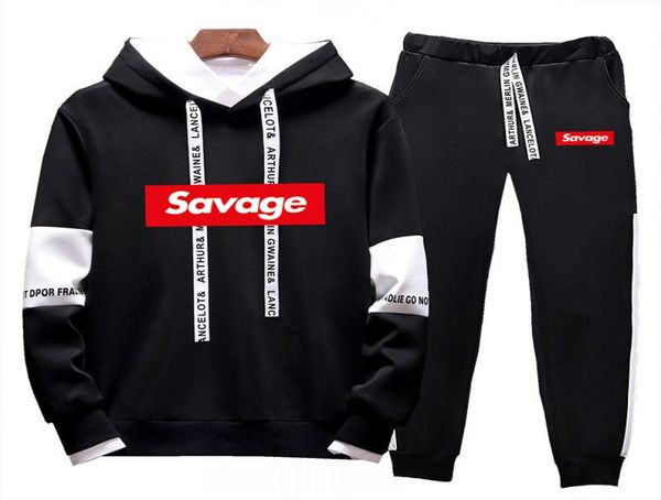 Vêtements de marque Savage Men039s Sweatshirts décontractés Pullover Men Suit à swets à capuche Two Piece Pantalons Sportshirts automne Set 2397808