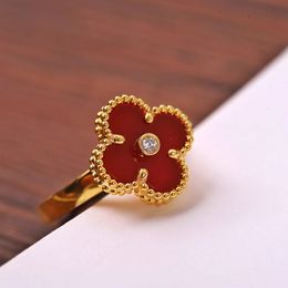 Merk klaver ontwerper Chinese ring goud groen witte rode zwarte steen sociale bijeenkomsten charme anillos diamant emotie nagelvinger verlovingsringen sieraden