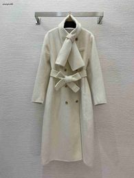 merkjas dames ontwerper ronde hals warm en dubbele rij knopen mode lange wollen overjas hoge kwaliteit bovenkledingstuk 11 januari