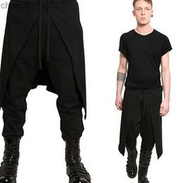 Marque Cool hommes gothique Punk Style sarouel noir Hip-hop porter pantalon ample cordon Baggy danse entrejambe pantalonLF20230824.