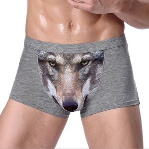 Marque coton Sexy drôle sous-vêtements masculins loup dessin animé Boxer Shorts hommes U poche hommes sous-vêtements hommes caleçons homme