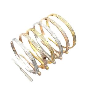Merk Kristal Manchet Mode Klassieke 2 Rij Diamant Designer Hoge Kwaliteit 316L Roestvrij Stalen Armband voor Heren Dames Bruiloft Sieraden