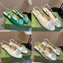 Marque Crystal-set Sandales Double Chaussures Femmes Chaussures En Cuir Verni Bijou Slingback Lady Confort Robe De Soirée Ballerine Sandale Plate