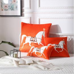 Cojín de marca/almohada decorativa sofá de sala de estar naranja funda decorativa funda de cojín de caballo bordado funda de almohada de tiro cuadrado de cabecera de dormitorio