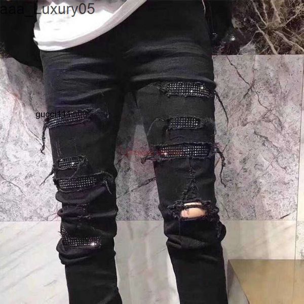 Marque Denim amari es amirl es amirlies Diond Perforated am Jeans amis Pantalons imiri Fashion amiiri Black Hot AM Slp Designer Clothing Jeans Mens Youth High Street R AVX0