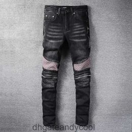 marca Denim rodilla Amirres Jeans panel Diseñador Pantalones cremallera Hombre Moda MX2 jeans hombres niebla calle alta negro lavado con agua agujero pantalones delgados TMOX