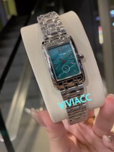 Brand Design Klassieke nieuwe dames quartzhorloge Casual geometrische rechthoekige horloges Vrouwelijke roestvrijstalen klok zilvergroene wijzerplaten 33 mm