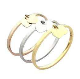 Marque Design Double Coeur Amour Bracelet Bracelets Titane Acier Inoxydable Argent Or Or Rose Pendentif Bracelet Cadeau pour Sa Taille 17