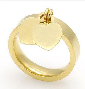 Diseño de marca Anillos de amor de doble corazón para mujeres Niñas adolescentes Niñas pequeñas Delicado Lindo Titanio Acero inoxidable Declaración de compromiso Promesa Anillo de dedo