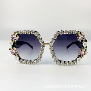 Brand Design Handmade Rhingestone Square Sunglasses Lunettes de mode Fleurs Fleur avec des lunettes de soleil vintage Party