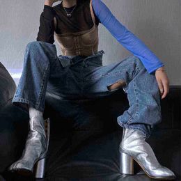 Marque Design Tabi Bottes Split Toe Chunky Talon Haut Femmes En Cuir De Mode Automne Chaussures Botas 220815