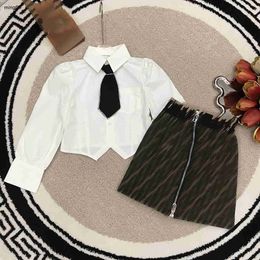 Merk designer baby herfst sets Meisjes Jurk past Maat 100-150 CM 2 stuks Shirt met kleine stropdas accessoires en logo jacquard denim jurk Aug30