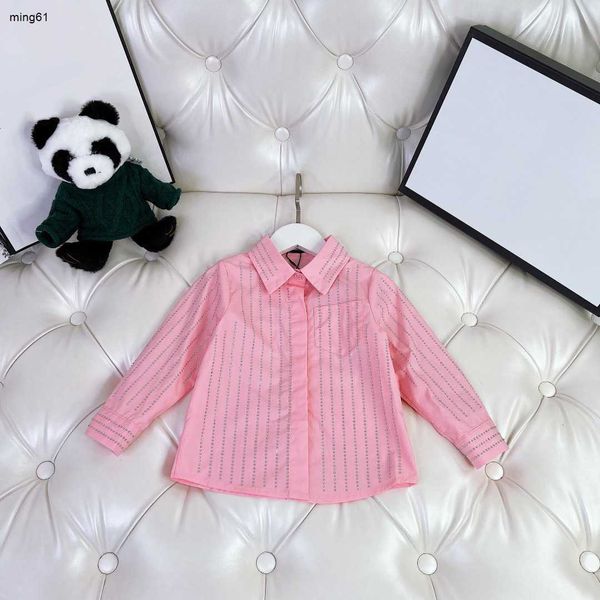 marque designer bébé chemise mode rayé diamant chaud décoration enfants revers haut taille 90-150 cm belle rose enfant blouses Sep01