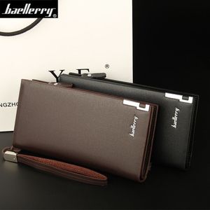 Merk Designer Baellery Nieuwe Heren Portemonnee PU Leer Lange Portemonnee Mannen voor Mobiele Telefoon Kaarthouder Clutch Tassen Rits Portefeuilles Zwart Brow318Q