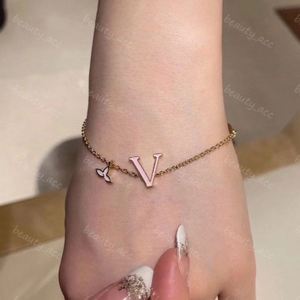 Бренд-дизайнерский браслет Мужские браслеты с подвесками Золотые цепочки Роскошные дизайнерские украшения для женщин с буквами в коробке Цветочный браслет розовый Bijoux