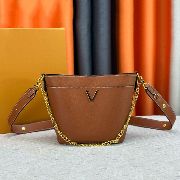 Bolso de cuero genuino de diseñador de marca para mujer, mini bolso cruzado marrón, bolso de hombro con cadena de lujo, mini billetera, bolso cruzado para mujer a la moda