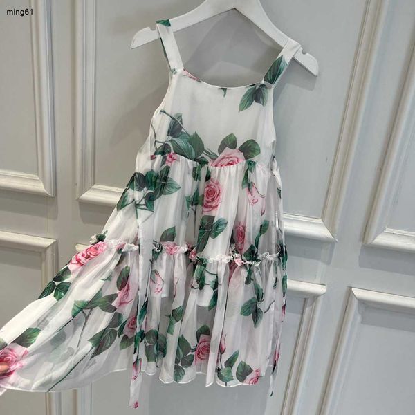 Robe d'été en mousseline de soie pour filles, tenue de marque de styliste, à bretelles, motif floral, vêtements de princesse pour enfants, vêtements de fête