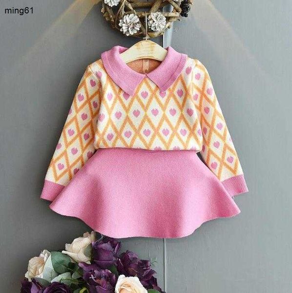 Conjunto de vestido para niñas de diseñador de marca, suéter grueso de manga larga, camisa y falda, 2 uds., trajes de primavera, traje para niños