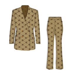 Diseñador de alta calidad Runway Oscars Star Arving Oversized Logo Print Chaqueta de mezcla de algodón Chaqueta de pierna recta Conjunto de pantalones acampanados