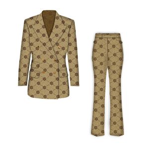 Ontwerper Hoogwaardige Runway Oscars Star Aangekomen oversized Logo Print katoenmengsel Blazer Jacket rechte pijlen uitlopende broek Set