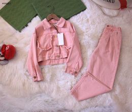 marque designer enfants survêtements automne veste en jean ensemble pour enfant taille 120-160 cm 2pcs veste et jean rose clair solide Sep25