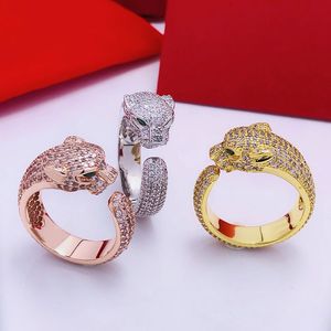 Marque Designer léopard diamant anneaux bague d'amour diamant-pave bague de mariage argent femmes/hommes bijoux de luxe en acier inoxydable 2024 bague de fiançailles de mode