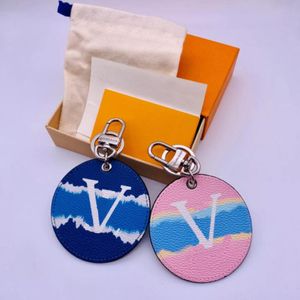 Merkontwerper Letter Afdrukken Blue Pink Simple Car Keychain Bag Hanger Charm Sieraden Key Ring Holder PU Lederen Key Chain Accessoires 237T