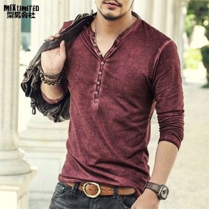 Merkontwerper Men Cotton Vintage Henry T Shirts Casual Long Sleeve Hoge kwaliteit Men Old Color Cardigan T -shirt 201116