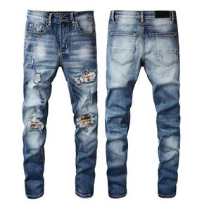 Marque Designer hommes jeans violets Denim amires Pantalons de broderie Trous de mode Pantalon Hip Hop Pantalon à glissière en détresse pour homme yh8