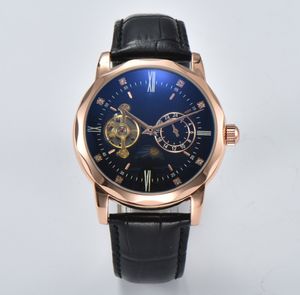 merk designer herenhorloges Mode Transparant mechanisch automatisch luxe horloge Leren band Diamant dagdatum Maanfase beweging polshorloges
