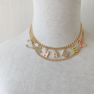 Merkontwerper hangers kanaal kettingen dubbele laag parel kristalgouden vergulde roestvrijstalen letter c choker ketting ketting sieraden accessoires