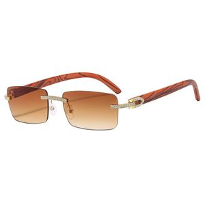 Lunettes de soleil sans monture de marque Designer Petites lunettes carrées à charnière en métal sans cadre pour hommes femmes luxe verre solaire UV400 lentille unisexe de haute qualité avec étui et boîte